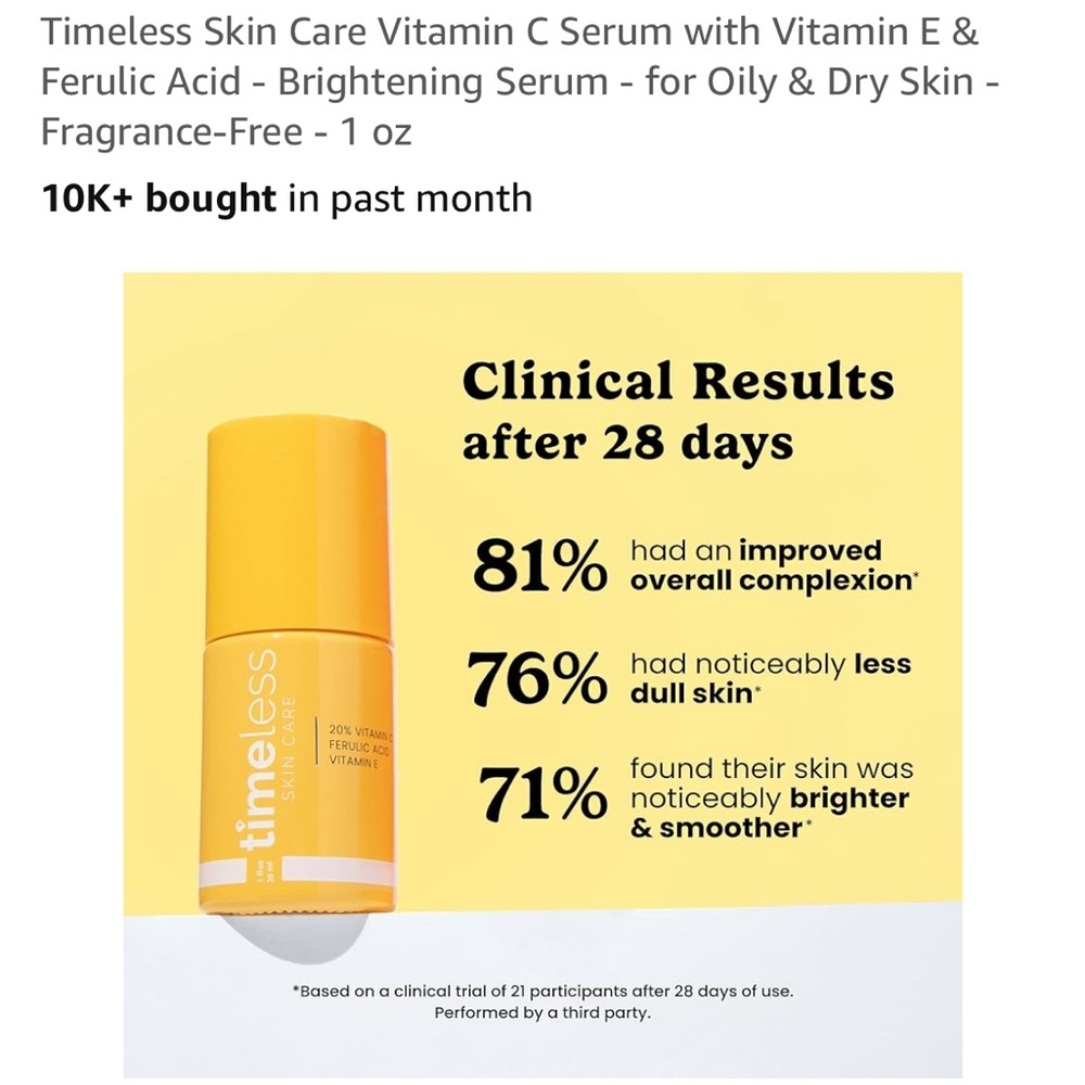 Timeless Skin Care Vit C Serum with Vit E & Ferulic Acid - Brightening Serum NEW - Picture 4 of 5